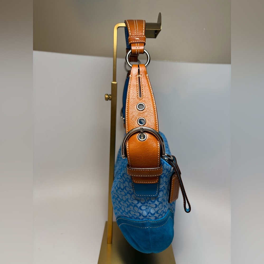 SOLD Vintage Coach Y2K Signature Print Blue Micro C Hobo Suede Shoulder Bag - Picture 6 of 15
